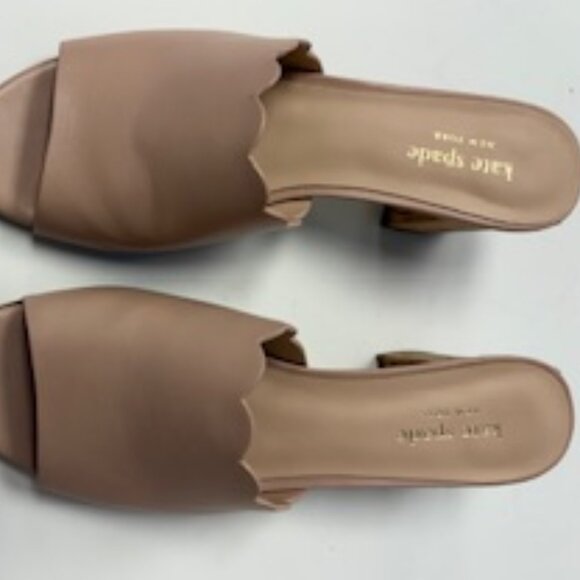 Kate Spade Blush Scalloped Leather Mule Slide Peep Toe Cork Block Heel - Picture 2 of 6